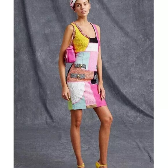 MOSCHINO COUTURE PATCHWORK TWEED DRESS DEADSTOCK *GIGI HADID* USA 10 IT44 - Picture 1 of 10
